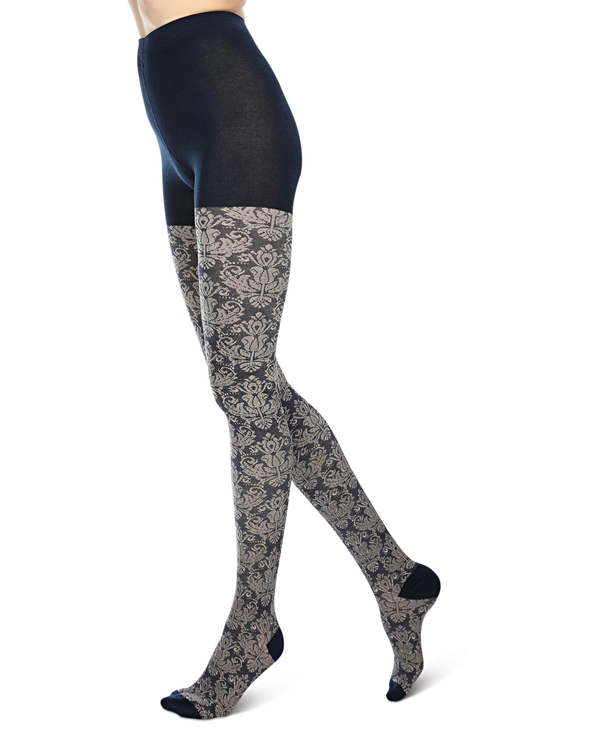 Baroque Patterned Cotton Blend Sweater Tights : Color: Navy Blazer