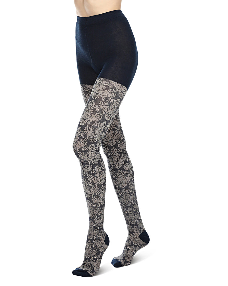 Baroque Patterned Cotton Blend Sweater Tights