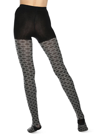 Diamond Patterned Cotton Blend Sweater Tights : Color: Black