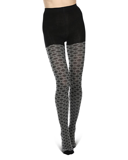 Diamond Patterned Cotton Blend Sweater Tights : Color: Black