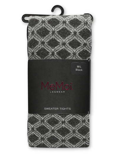 Diamond Patterned Cotton Blend Sweater Tights : Color: Black