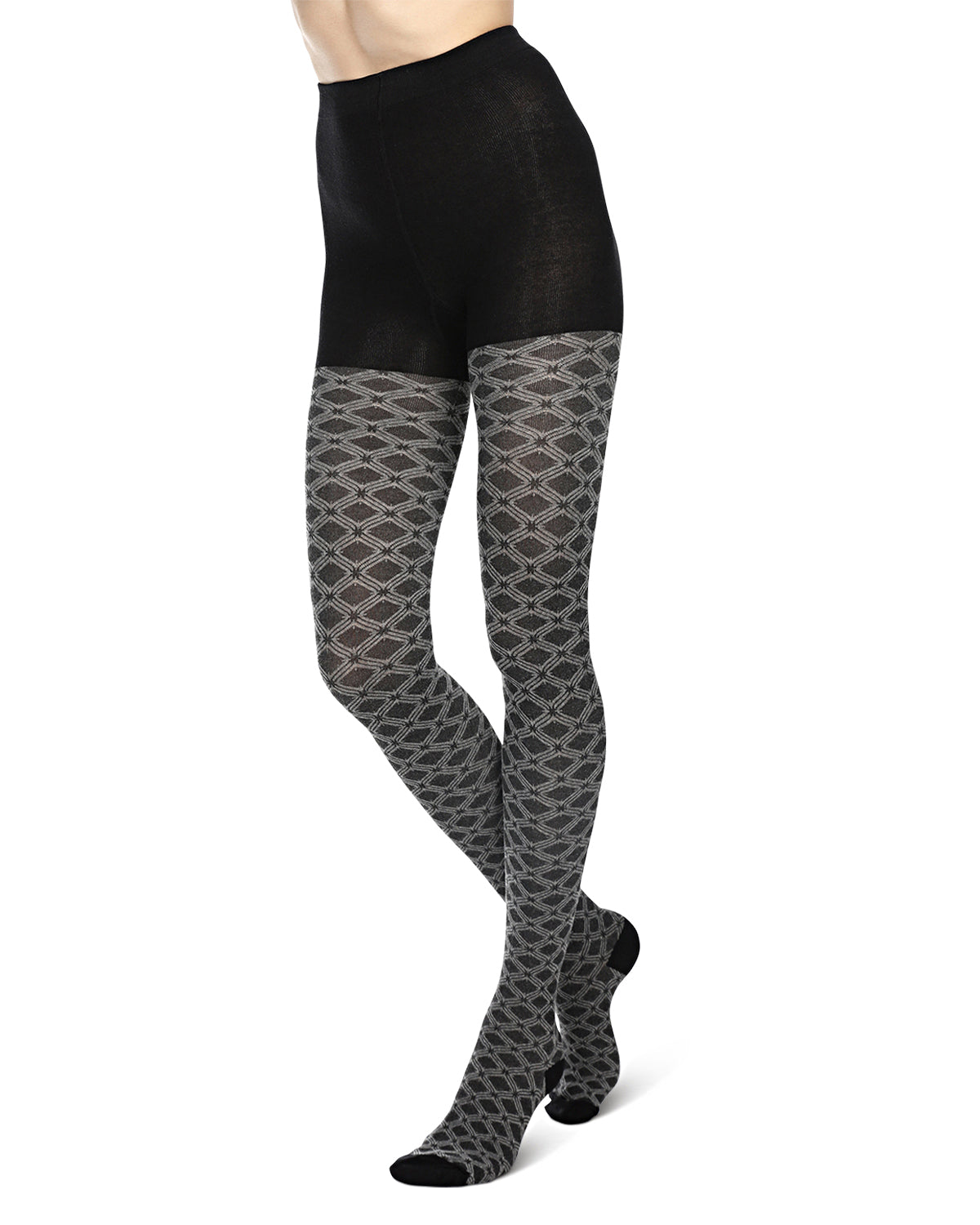 Diamond Patterned Cotton Blend Sweater Tights : Color: Black