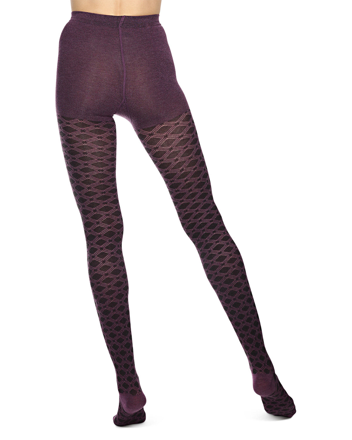 Diamond Patterned Cotton Blend Sweater Tights : Color: Grape Heather