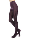 Diamond Patterned Cotton Blend Sweater Tights : Color: Grape Heather
