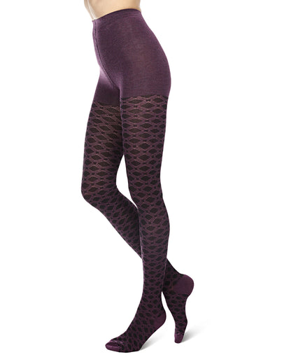 Diamond Patterned Cotton Blend Sweater Tights : Color: Grape Heather