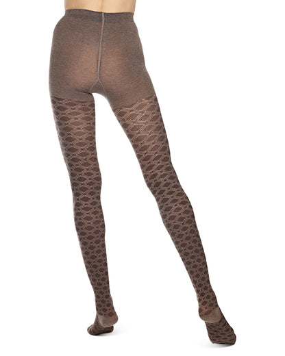 Diamond Patterned Cotton Blend Sweater Tights : Color: Taupe Heather