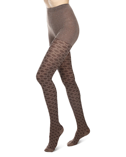 Diamond Patterned Cotton Blend Sweater Tights : Color: Taupe Heather