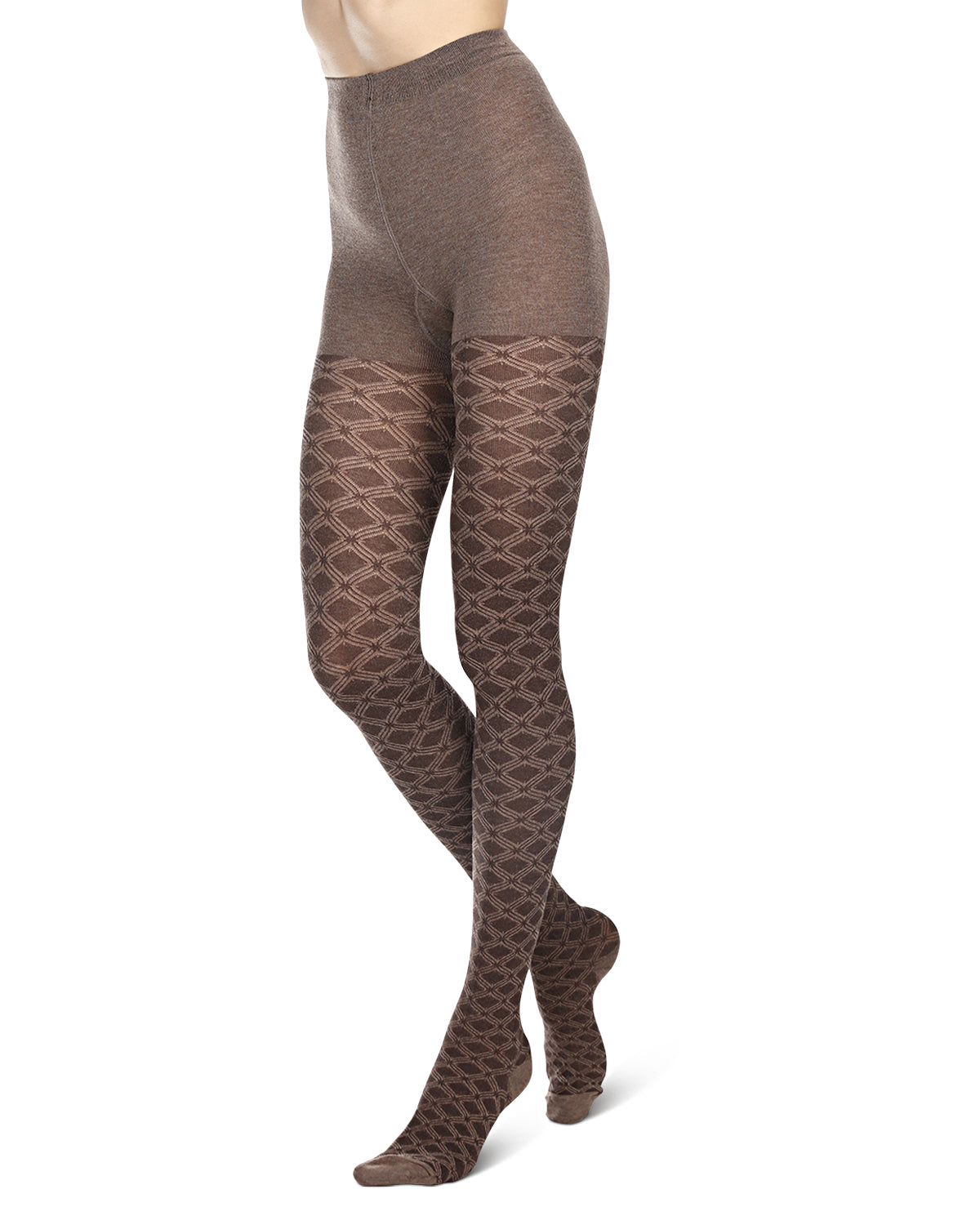 Diamond Patterned Cotton Blend Sweater Tights : Color: Taupe Heather