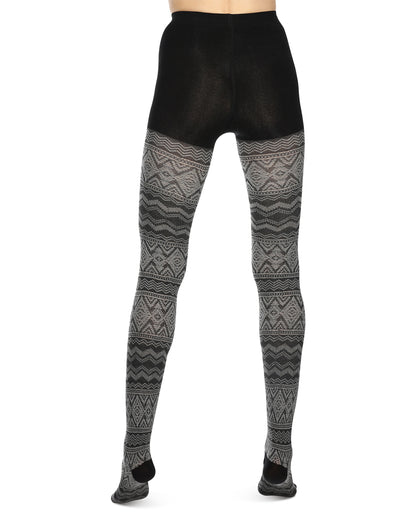 Diamond Fair Isle Patterned Cotton Blend Sweater Tights : Color: Black