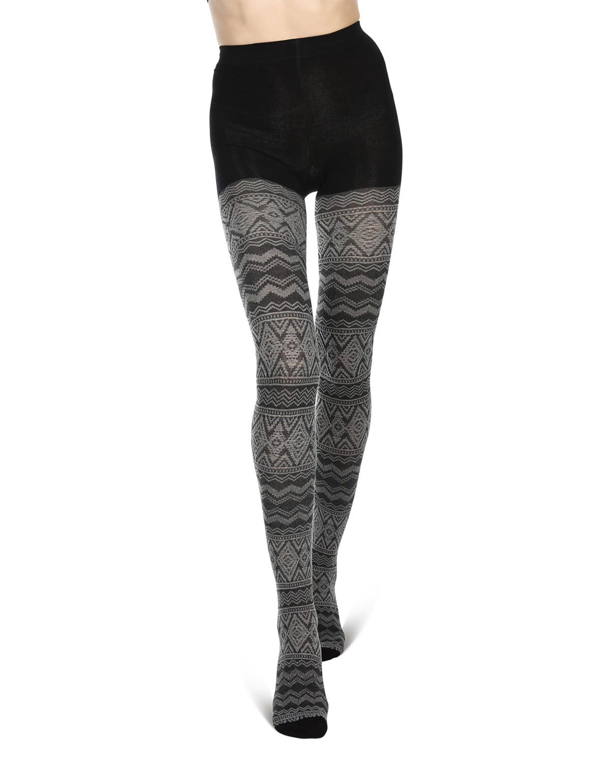 Diamond Fair Isle Patterned Cotton Blend Sweater Tights : Color: Black