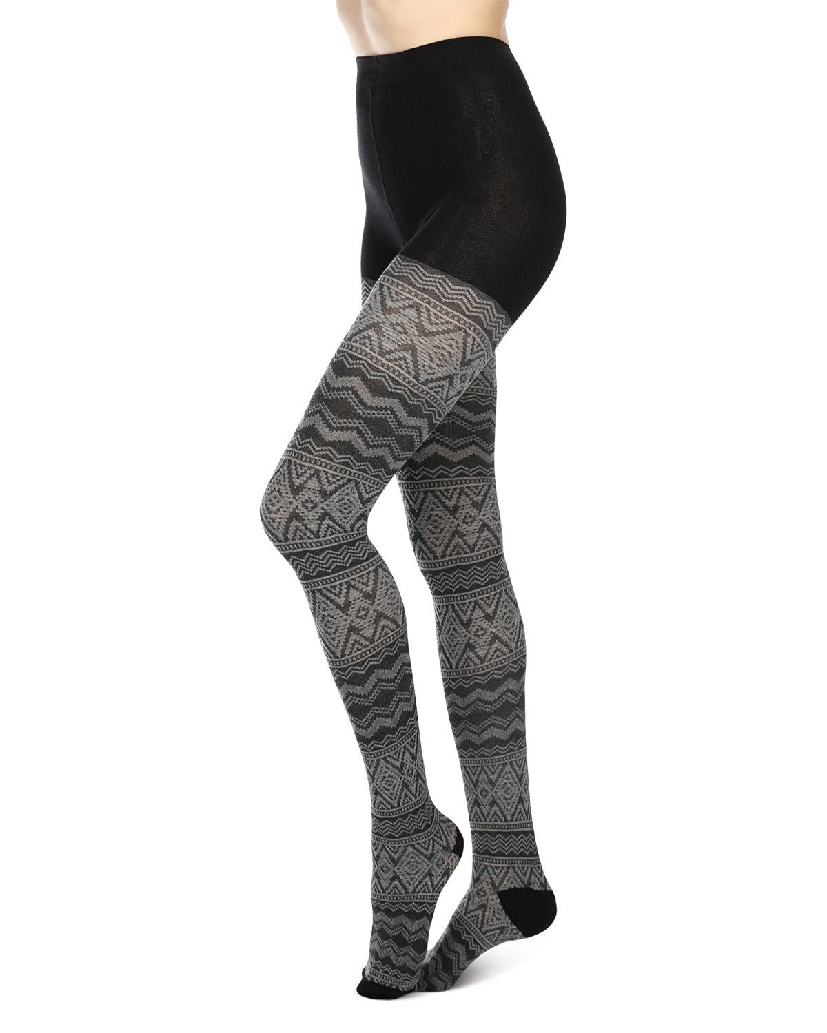 Diamond Fair Isle Patterned Cotton Blend Sweater Tights : Color: Black