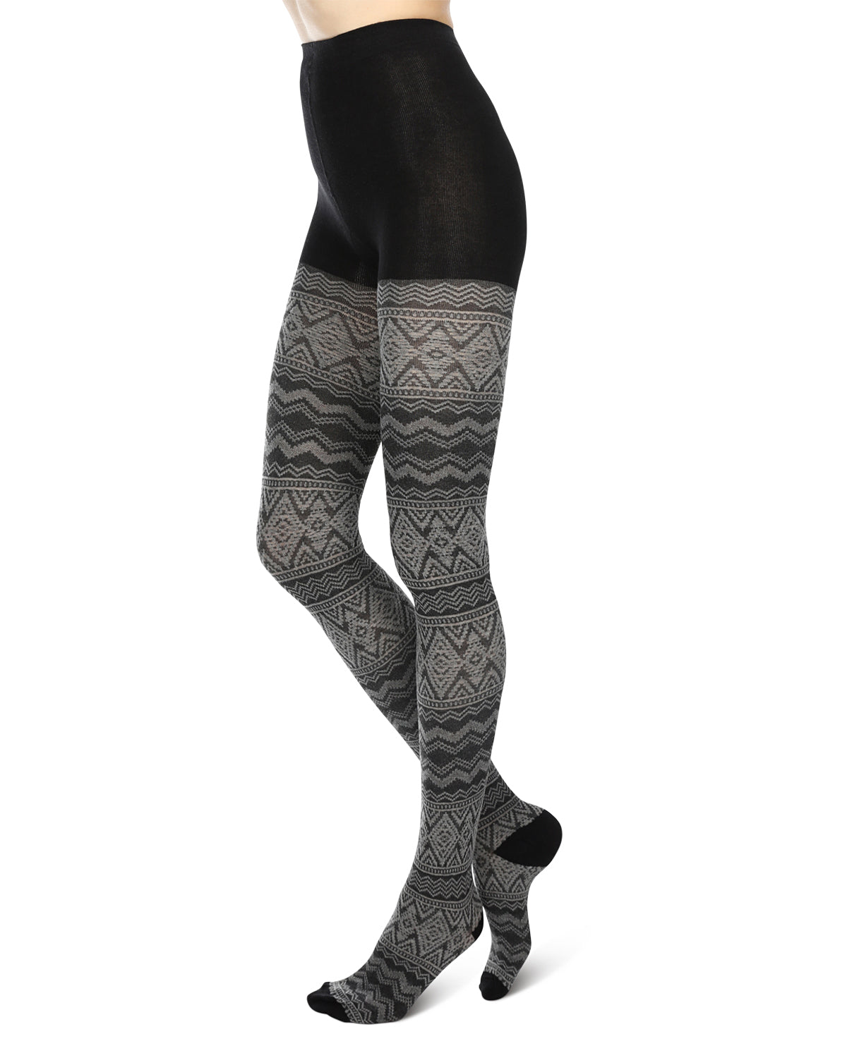 Diamond Fair Isle Patterned Cotton Blend Sweater Tights : Color: Black