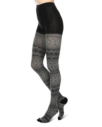 Diamond Fair Isle Patterned Cotton Blend Sweater Tights : Color: Black