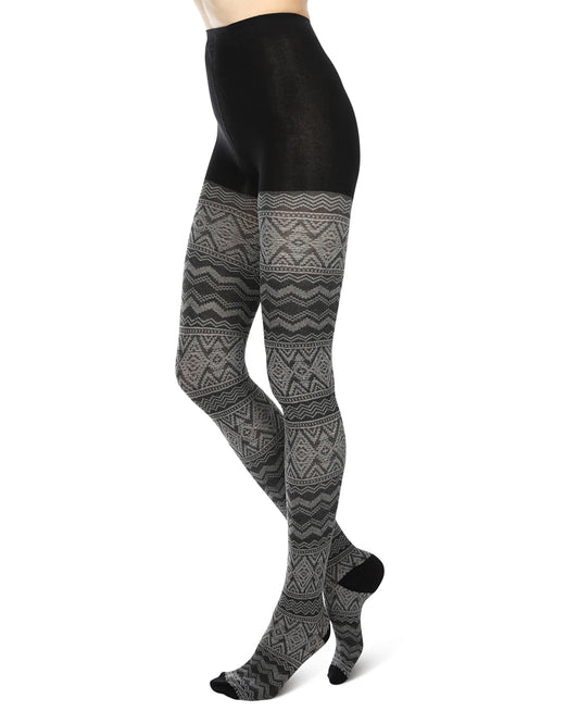 Diamond Fair Isle Patterned Cotton Blend Sweater Tights : Color: Black