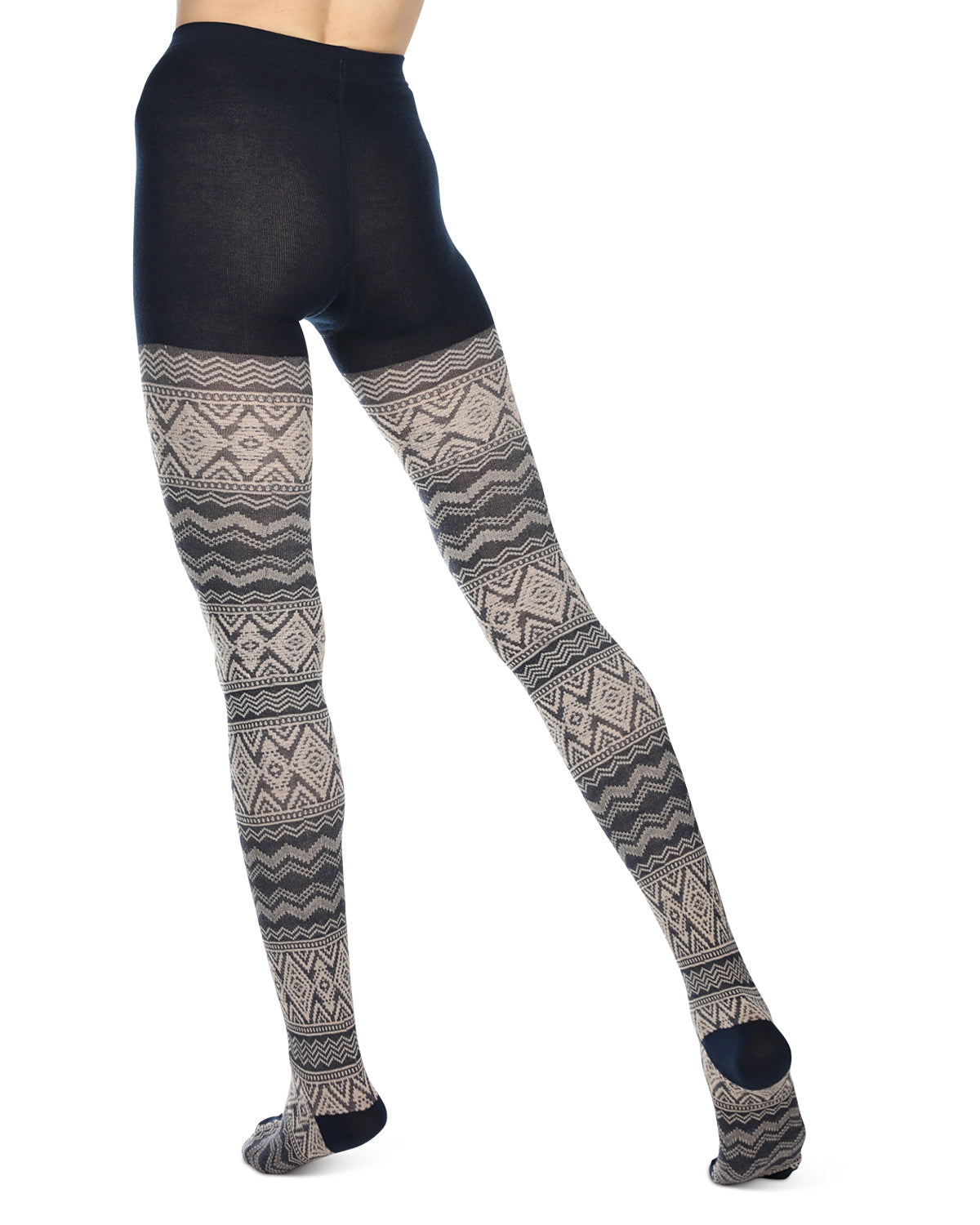 Diamond Fair Isle Patterned Cotton Blend Sweater Tights : Color: Navy Blazer