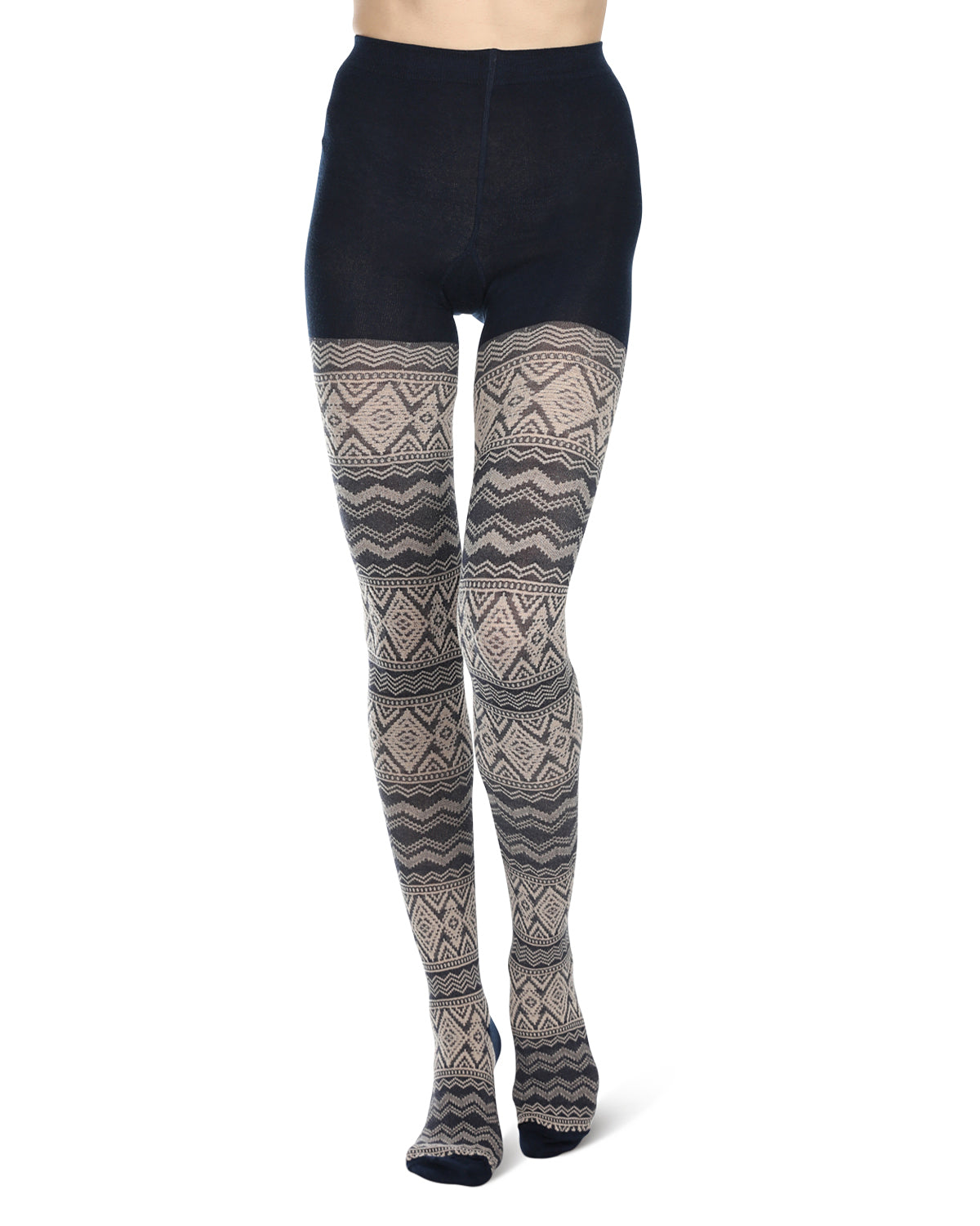 Diamond Fair Isle Patterned Cotton Blend Sweater Tights : Color: Navy Blazer