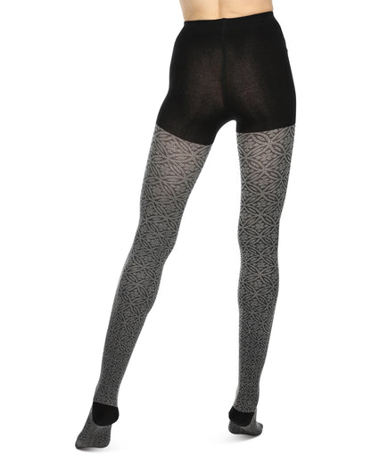 Women's Flattering Floral and Circular Pattern Sweater Tights : Color: Black