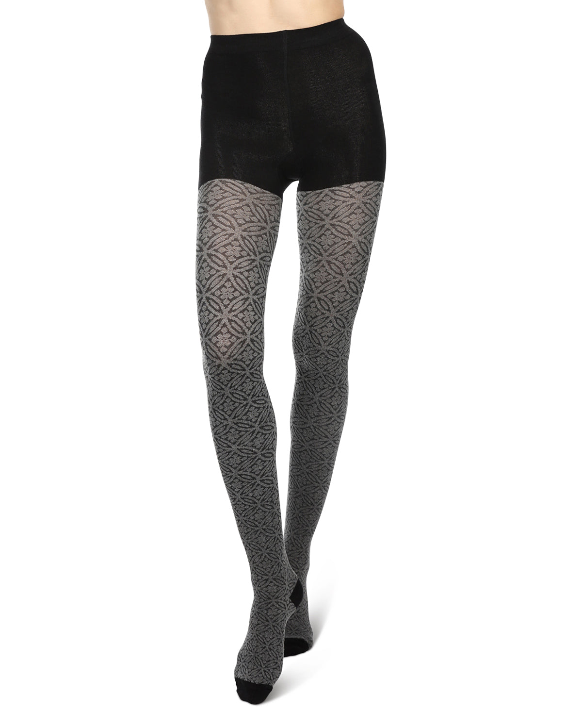 Women's Flattering Floral and Circular Pattern Sweater Tights : Color: Black
