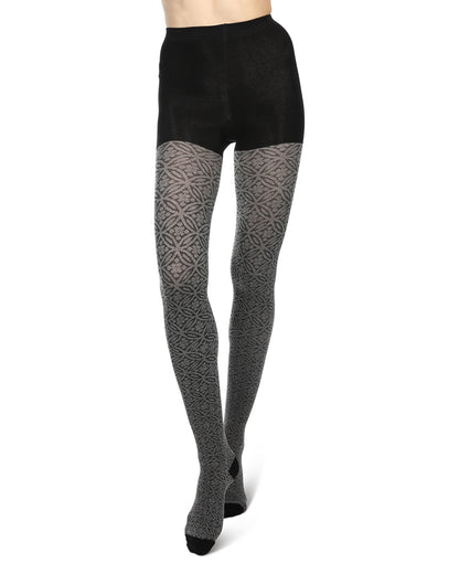 Women's Flattering Floral and Circular Pattern Sweater Tights : Color: Black