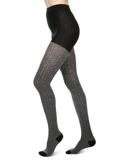 Women's Flattering Floral and Circular Pattern Sweater Tights : Color: Black