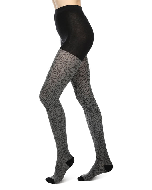 Women's Flattering Floral and Circular Pattern Sweater Tights : Color: Black