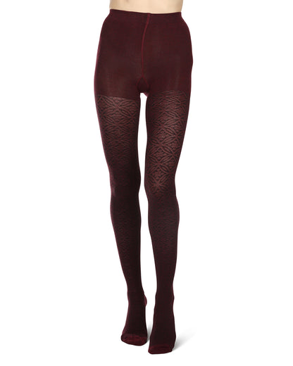 Women's Flattering Floral and Circular Pattern Sweater Tights : Color: Burgundy Heather