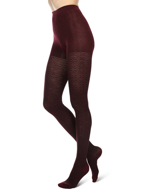 Women's Flattering Floral and Circular Pattern Sweater Tights : Color: Burgundy Heather