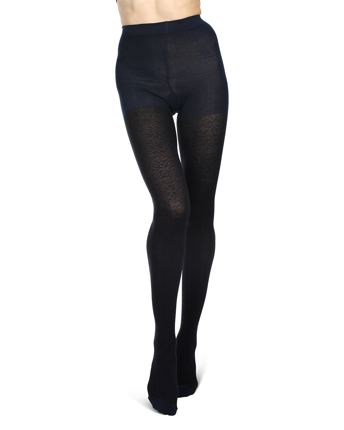 Women's Flattering Floral and Circular Pattern Sweater Tights : Color: Navy Blazer
