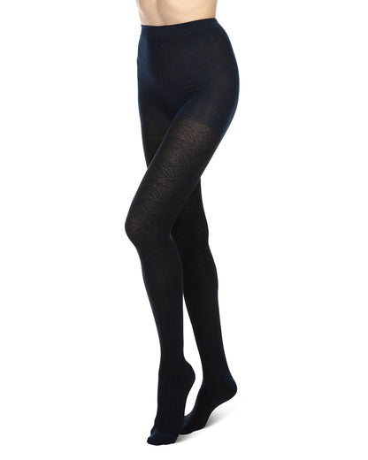 Women's Flattering Floral and Circular Pattern Sweater Tights : Color: Navy Blazer