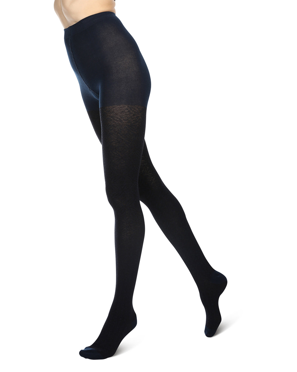 Women's Flattering Floral and Circular Pattern Sweater Tights : Color: Navy Blazer