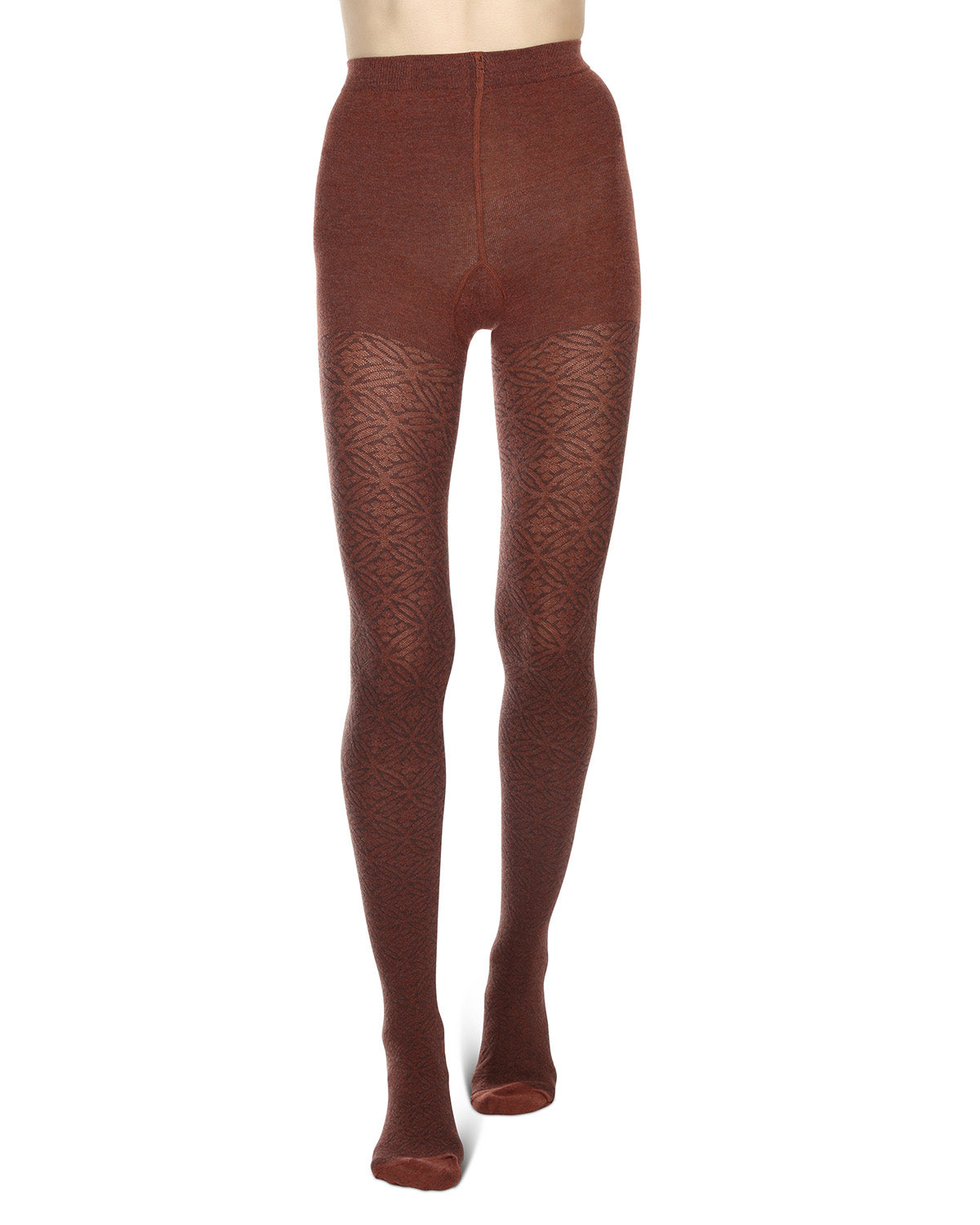 Women's Flattering Floral and Circular Pattern Sweater Tights : Color: Spiced Heather