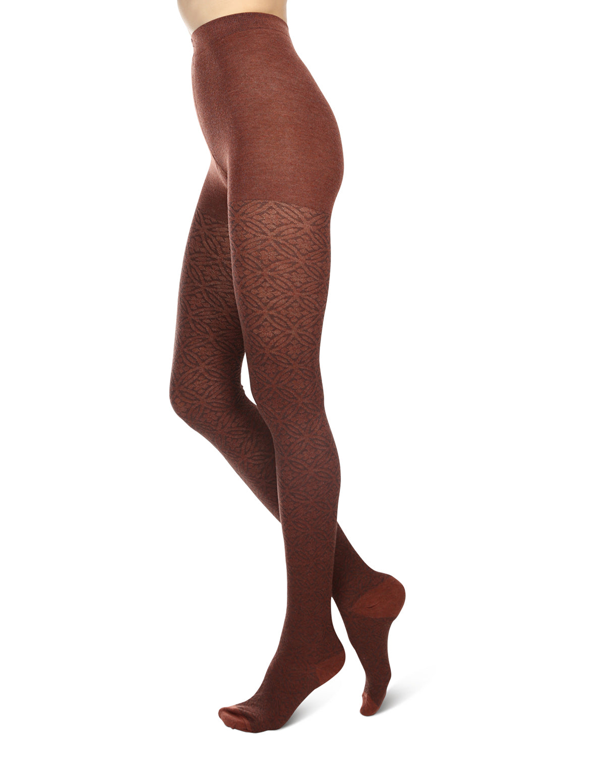 Women's Flattering Floral and Circular Pattern Sweater Tights : Color: Spiced Heather
