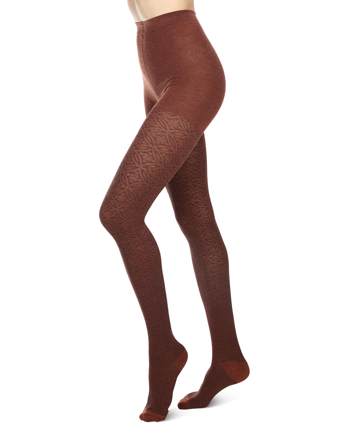 Women's Flattering Floral and Circular Pattern Sweater Tights : Color: Spiced Heather