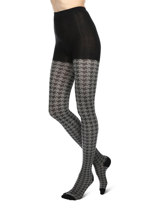 Houndstooth Patterned Cotton Blend Sweater Tights : Color: Black