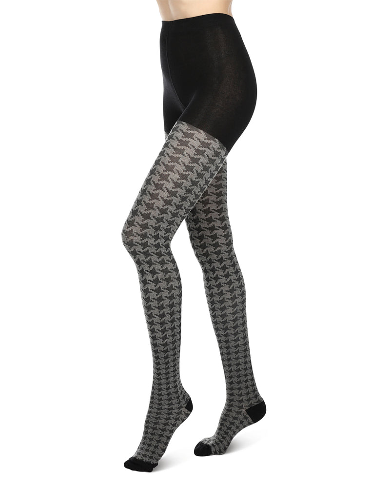Houndstooth Patterned Cotton Blend Sweater Tights