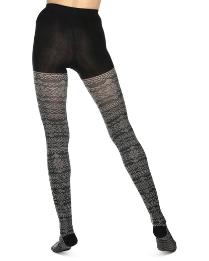 Holiday Snowflake Patterned Cotton Blend Sweater Tights : Color: Black