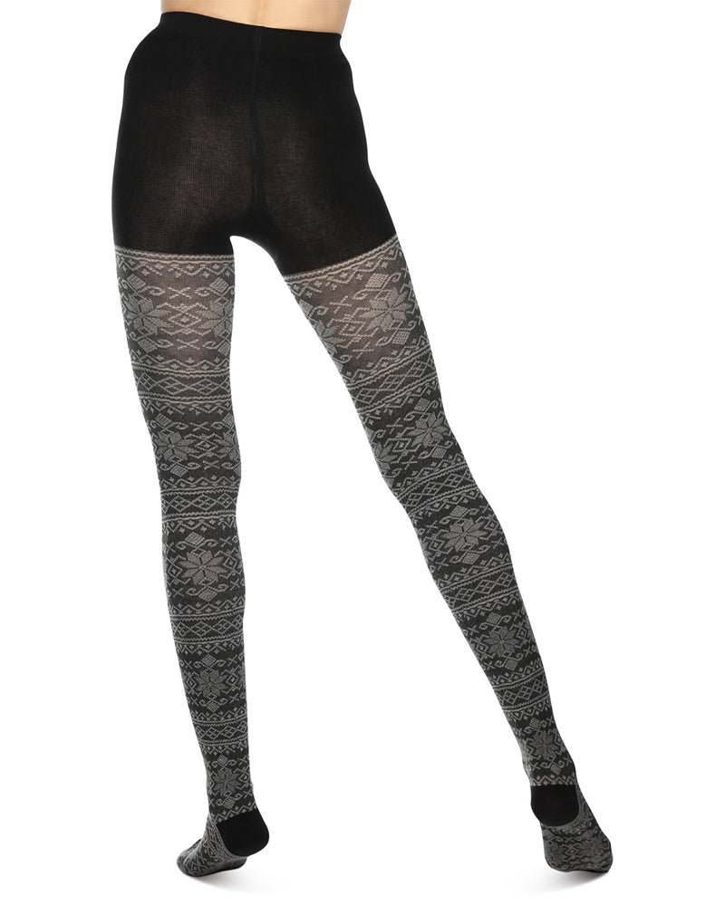 Holiday Snowflake Patterned Cotton Blend Sweater Tights