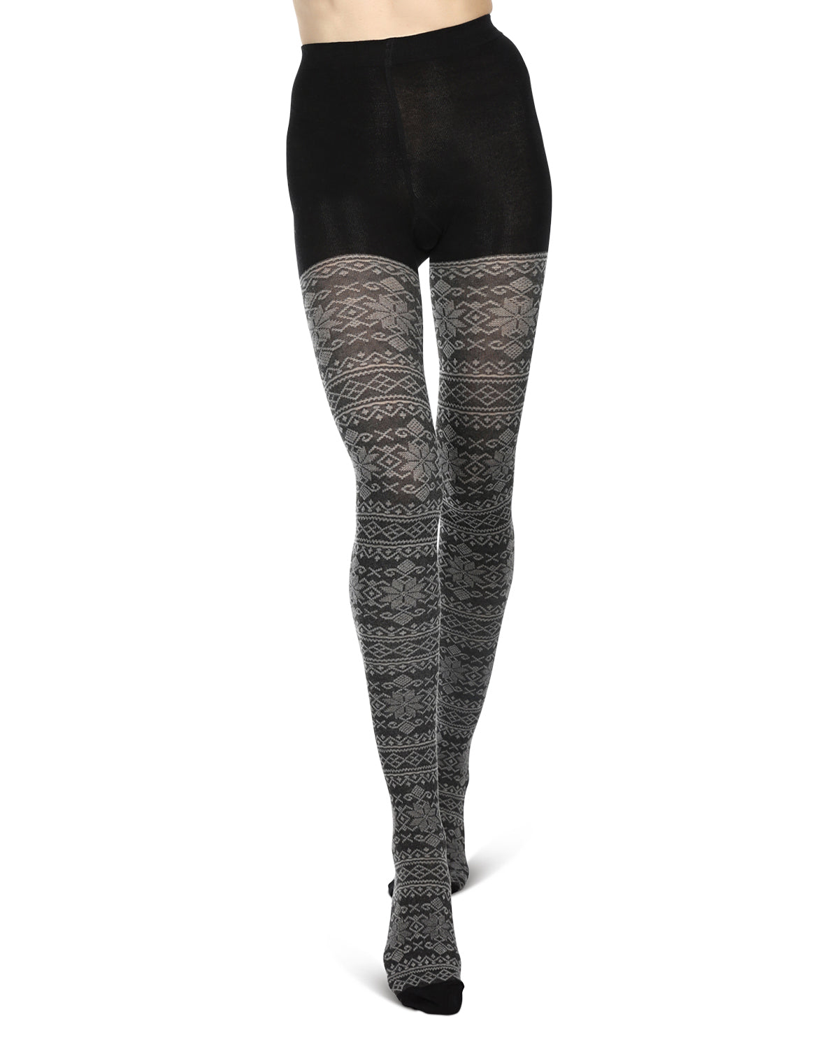 Holiday Snowflake Patterned Cotton Blend Sweater Tights : Color: Black
