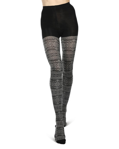 Holiday Snowflake Patterned Cotton Blend Sweater Tights : Color: Black