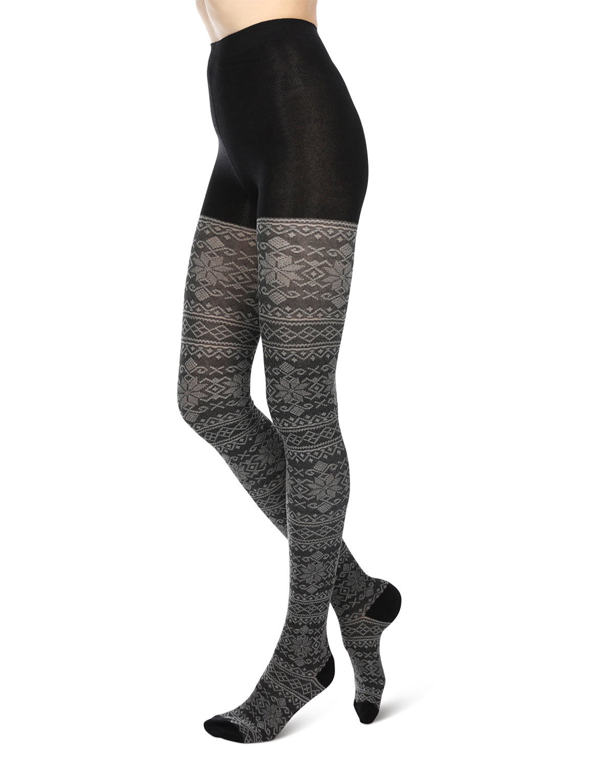 Holiday Snowflake Patterned Cotton Blend Sweater Tights : Color: Black