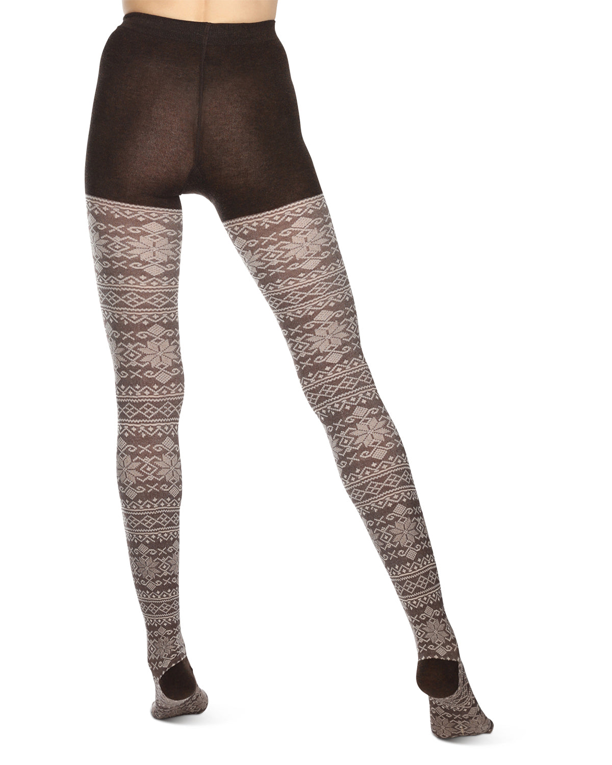 Holiday Snowflake Patterned Cotton Blend Sweater Tights : Color: Brown Heather