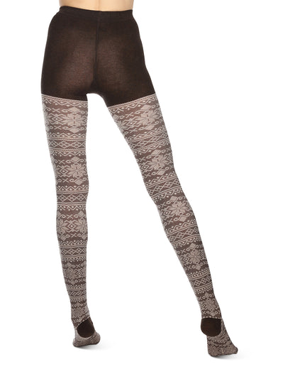 Holiday Snowflake Patterned Cotton Blend Sweater Tights : Color: Brown Heather