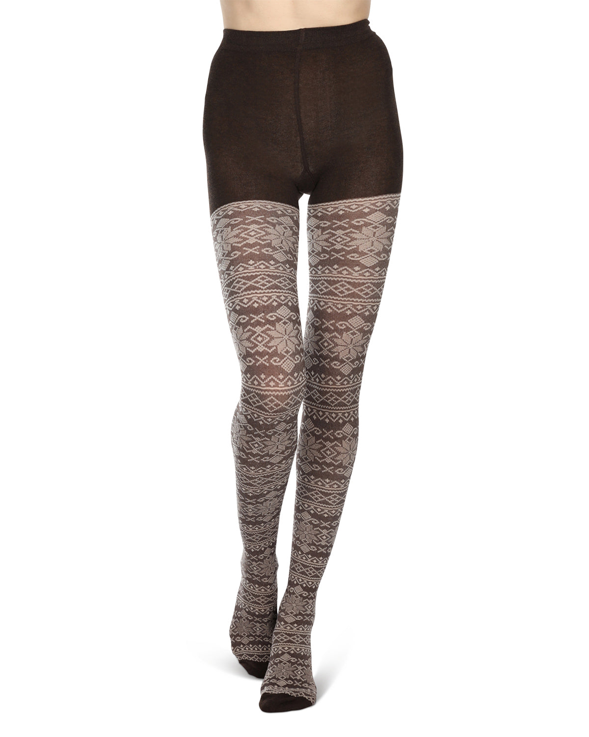 Holiday Snowflake Patterned Cotton Blend Sweater Tights : Color: Brown Heather