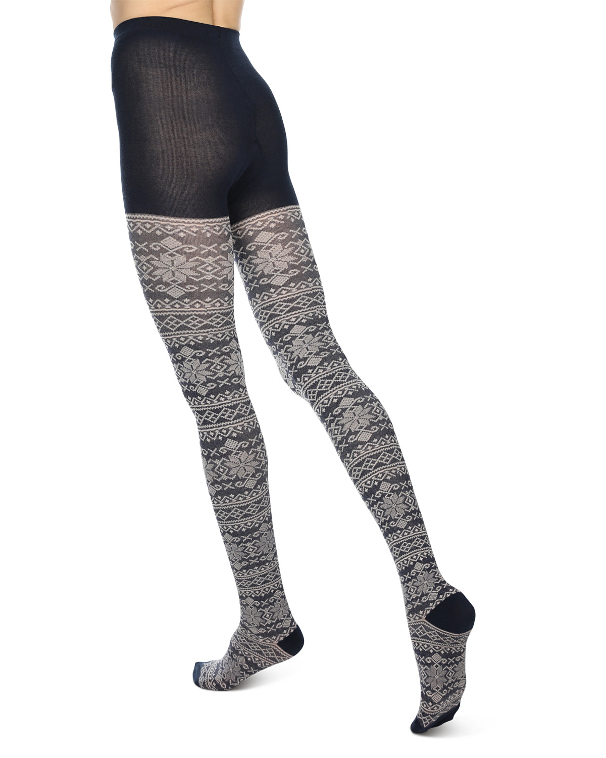 Holiday Snowflake Patterned Cotton Blend Sweater Tights : Color: Navy Blazer