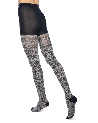 Holiday Snowflake Patterned Cotton Blend Sweater Tights : Color: Navy Blazer