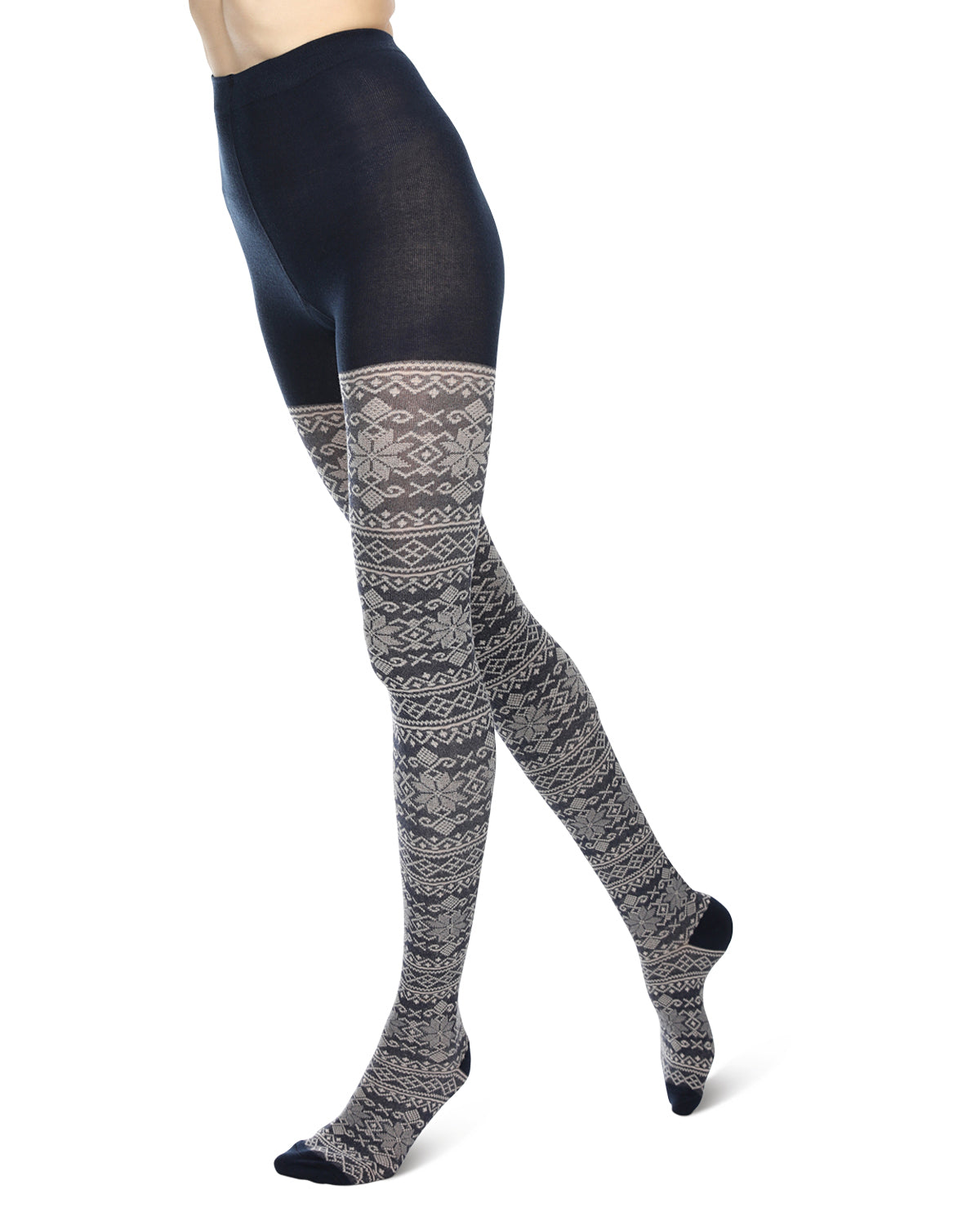 Holiday Snowflake Patterned Cotton Blend Sweater Tights : Color: Navy Blazer