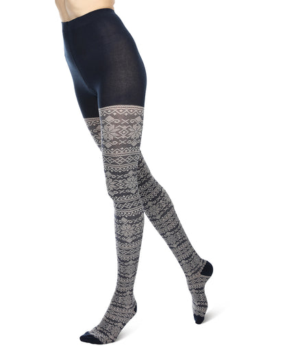 Holiday Snowflake Patterned Cotton Blend Sweater Tights : Color: Navy Blazer
