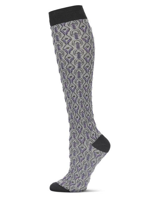 Peacock Print Cotton Blend Knee High Socks : Color: Black