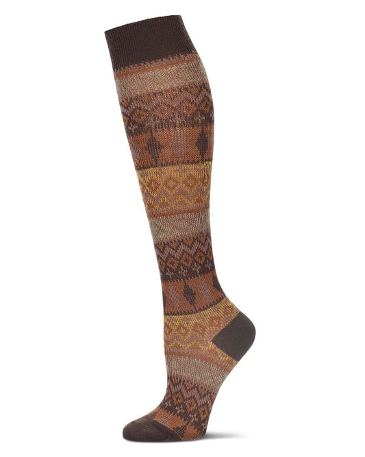 Women's "Les Plumes" Geometric-Patterned Stretch Knit Knee High Sock