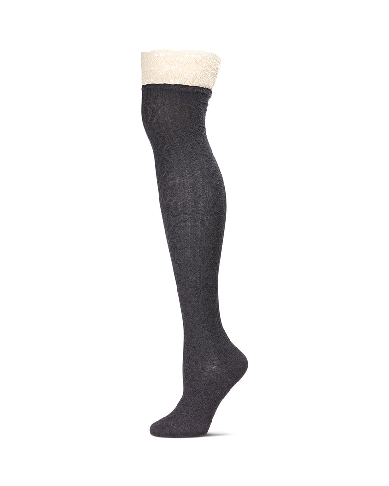 Women's Lace Top Cable Knit Knee High Socks
